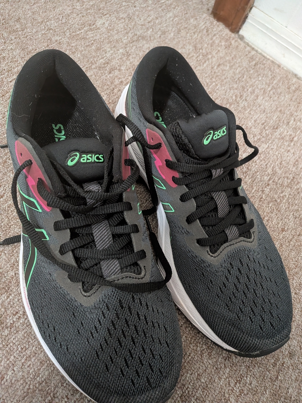 ASICS Women's Black Running Shoes with Pink & Mint Accents